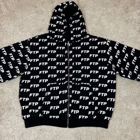 FTP AOP All Over Logo Reversible Hoodie Men's Large Rare - Picture 2 of 11